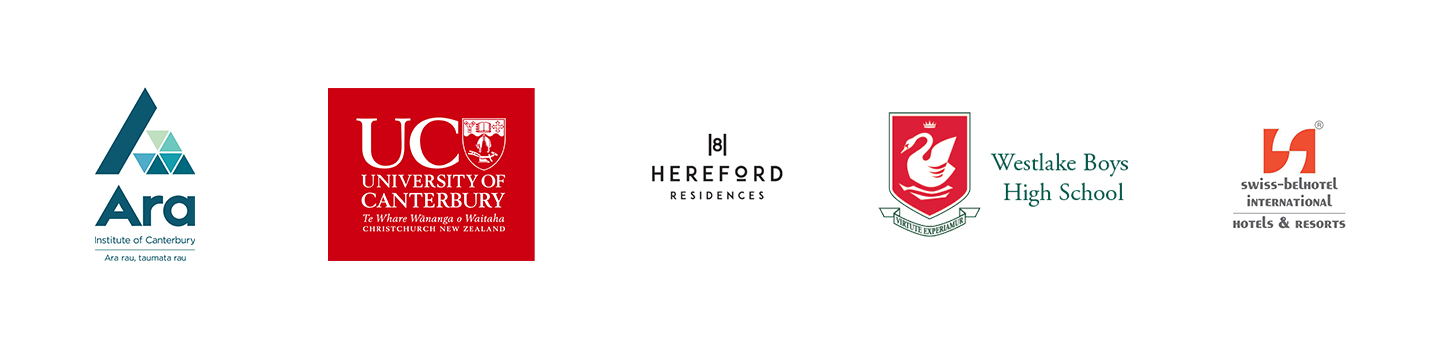 Our Satisfied Clients, Ara Institute of Canterbury, University of Canterbury, Hereford Residences, Westlake Boys High School and Swiss-Belhotel International Hotels and Resorts